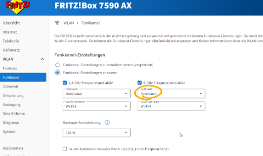 FRITZ!Box Autokanal-Einstellungen